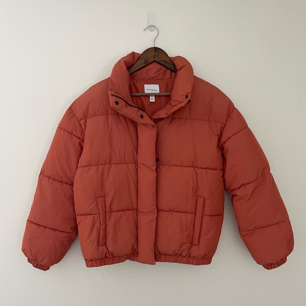 Daily Ritual Salmon Pink Zip-Up Gorpcore Outdoor Puffer Jacket Size Medium